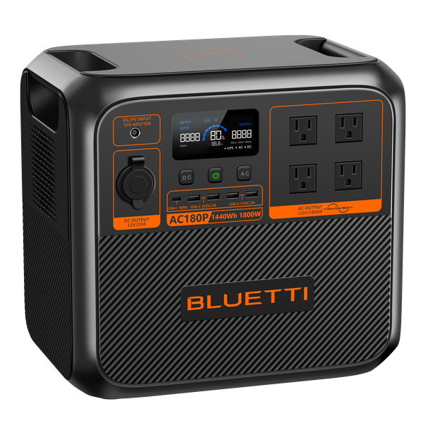 BLUETTI Portable Power Station AC180P, 1440 Watt-Hour Lithium Iron Phosphate Battery Backup with 4 x 1800 Watt