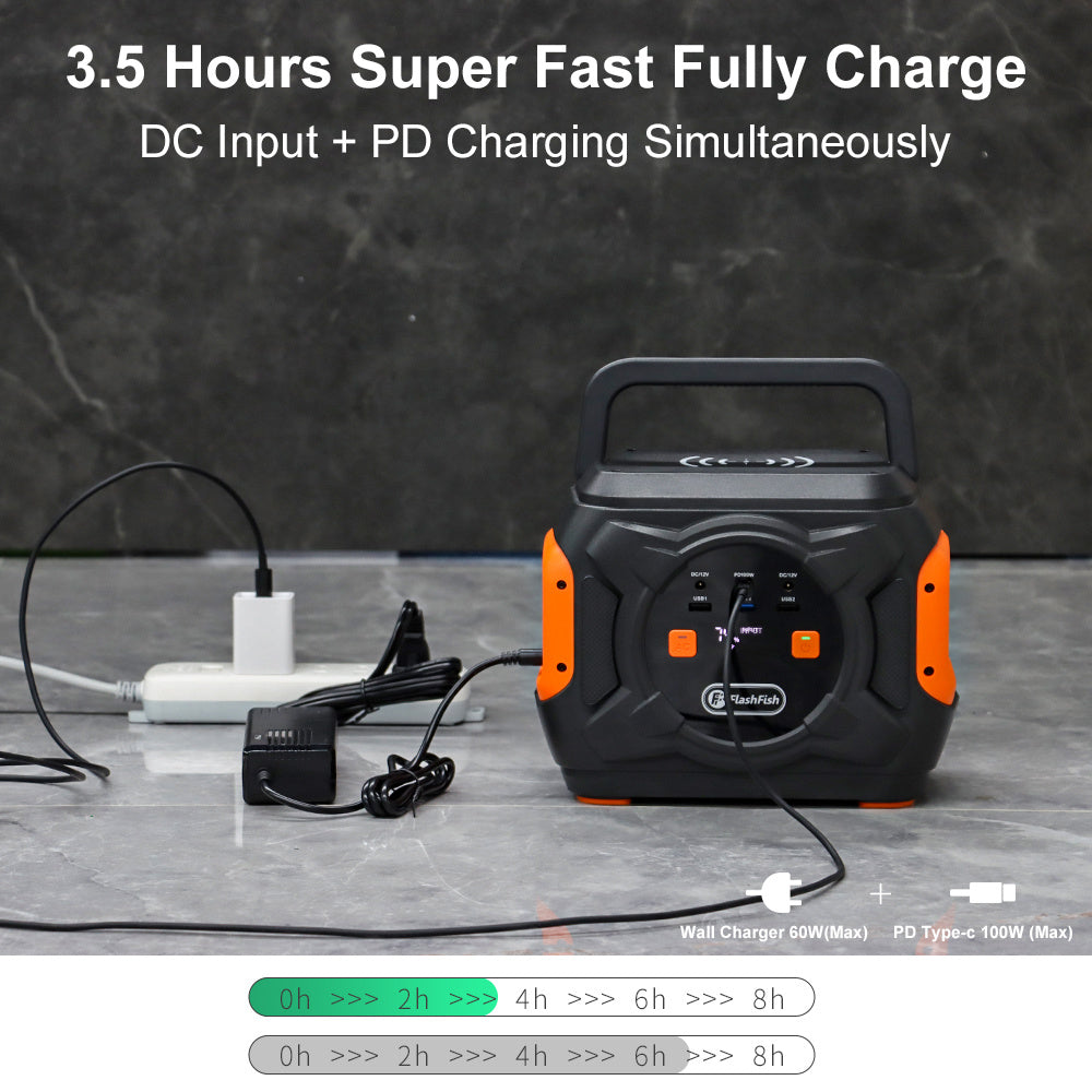 320W Portable Power Station;  Flashfish 292Wh 80000mAh Solar Generator Backup Power With AC/DC/100W PD