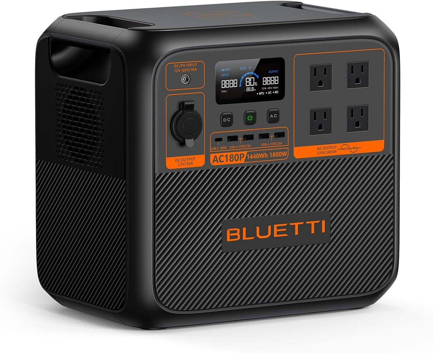 BLUETTI Portable Power Station AC180P, 1440 Watt-Hour Lithium Iron Phosphate Battery Backup with 4 x 1800 Watt