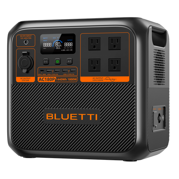 BLUETTI Portable Power Station AC180P, 1440 Watt-Hour Lithium Iron Phosphate Battery Backup with 4 x 1800 Watt