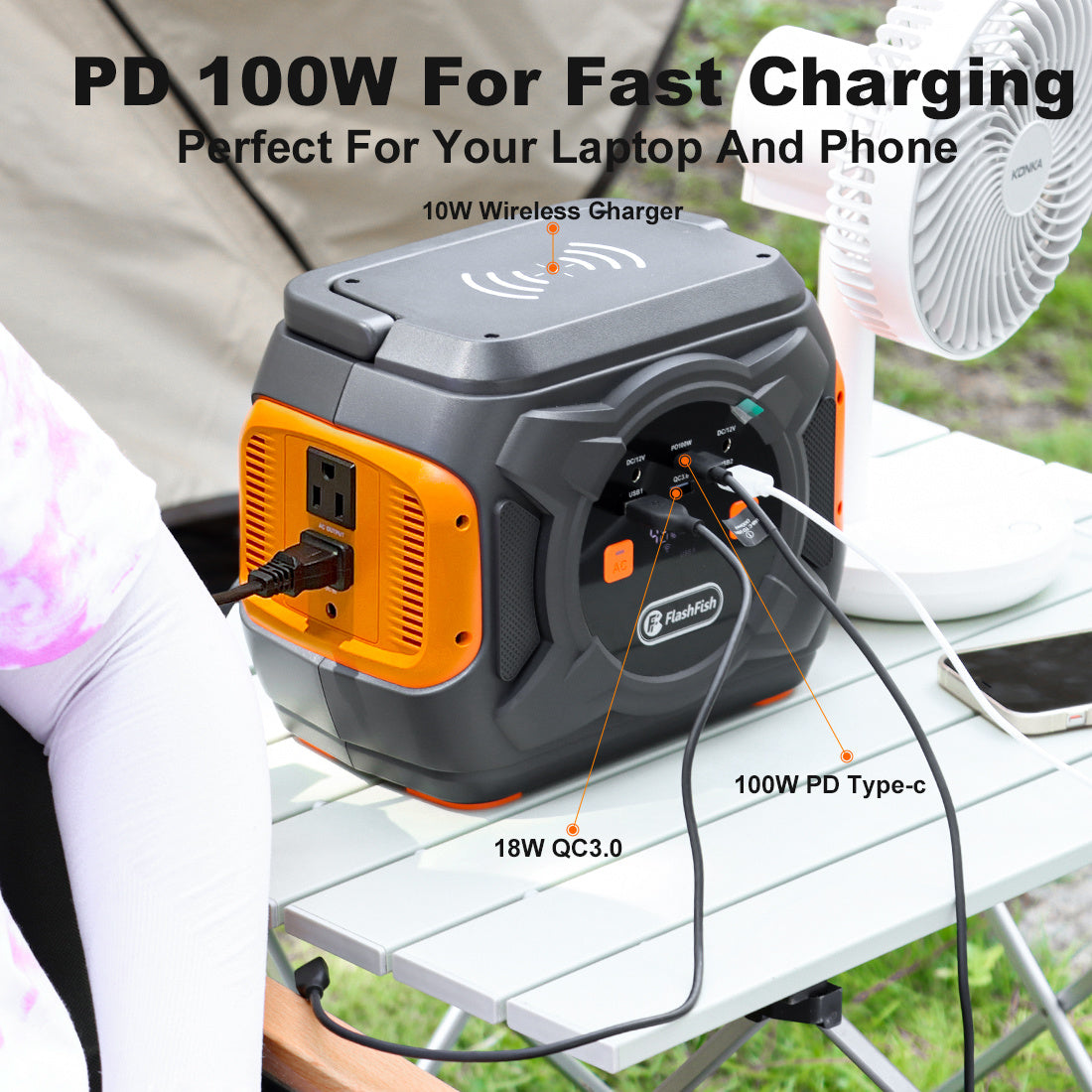 320W Portable Power Station;  Flashfish 292Wh 80000mAh Solar Generator Backup Power With AC/DC/100W PD