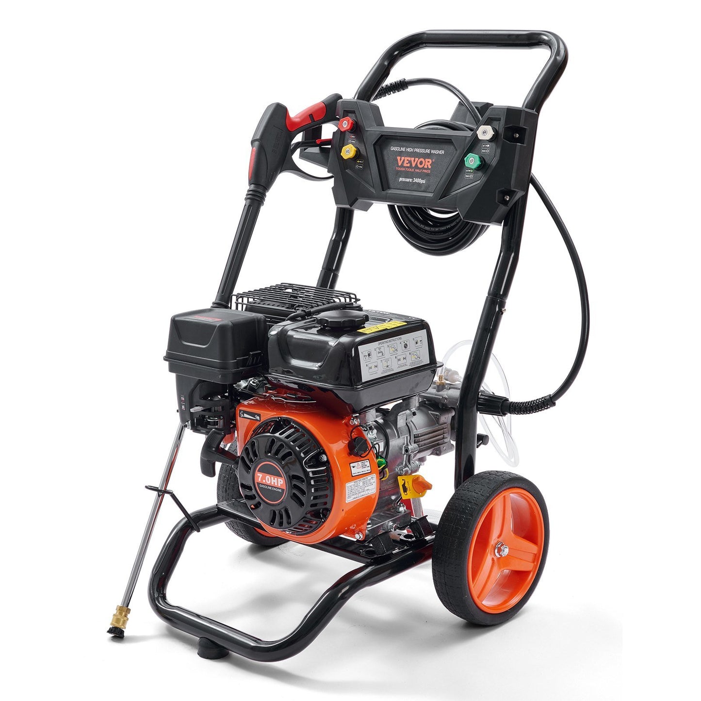 VEVOR Gas Pressure Washer, 3400 PSI 2.6 GPM, Gas Powered Pressure Washer with Aluminum Pump, Spray Gun and Extension Wand, 5 Quick Connect Nozzles