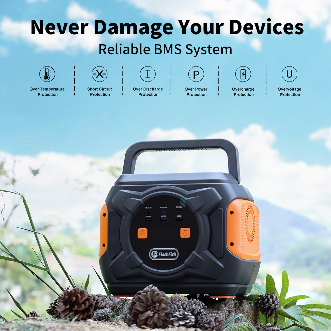 320W Portable Power Station;  Flashfish 292Wh 80000mAh Solar Generator Backup Power With AC/DC/100W PD