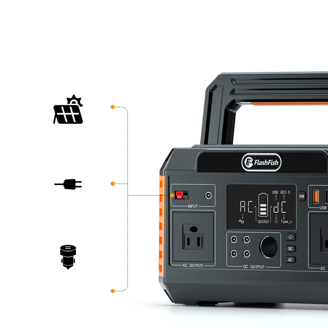 Flashfish 560W Portable Power Station Solar; AC Outlets; 5xDC Output and 4xUSB outlets