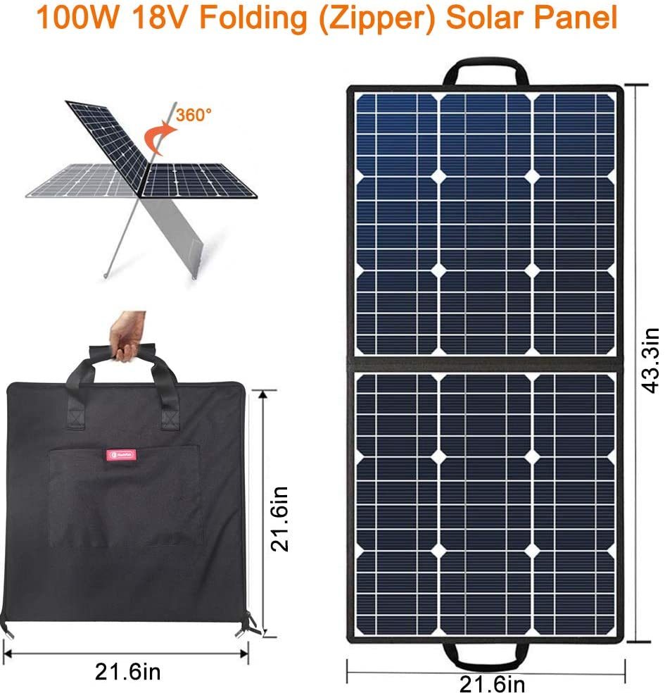 100W 18V Portable Solar Panel, Flashfish Foldable Solar Charger with 5V USB 18V DC Output Compatible with Portable Generator